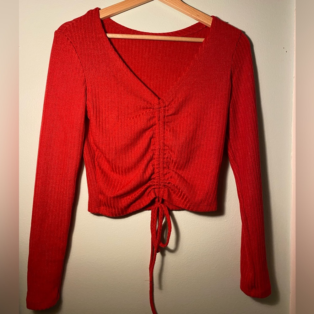 Red, Long sleeve crop top